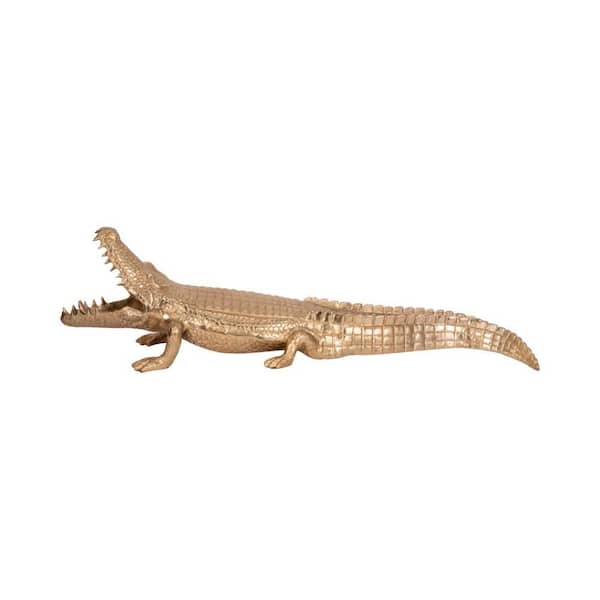 Gold 36 in. x 11 in. Metal Alligator Figurine