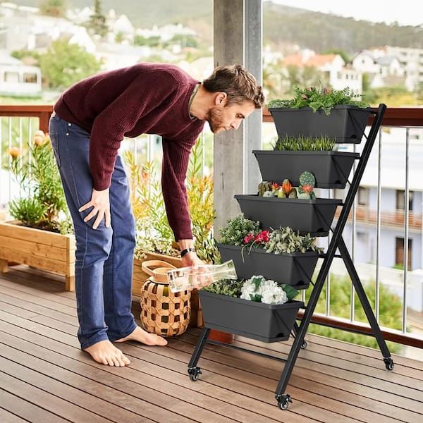 Costway Wooden Raised Vegetable Garden Bed Elevated Grow Vegetable Planter