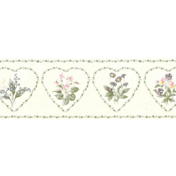 Download Dundee Deco Falkirk Brin Flowers In Hearts Green Pink Grey Wallpaper Border Bd6008 The Home Depot