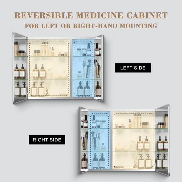 WELLFOR 30-in x 26-in Surface/Recessed Mount Aluminium Mirrored Soft Close Medicine Cabinet