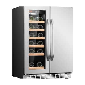23.4 in. Dual Zone 18-Wine Bottles and 55-Cans with French Door Beverage and Wine Cooler in Stainless Steel