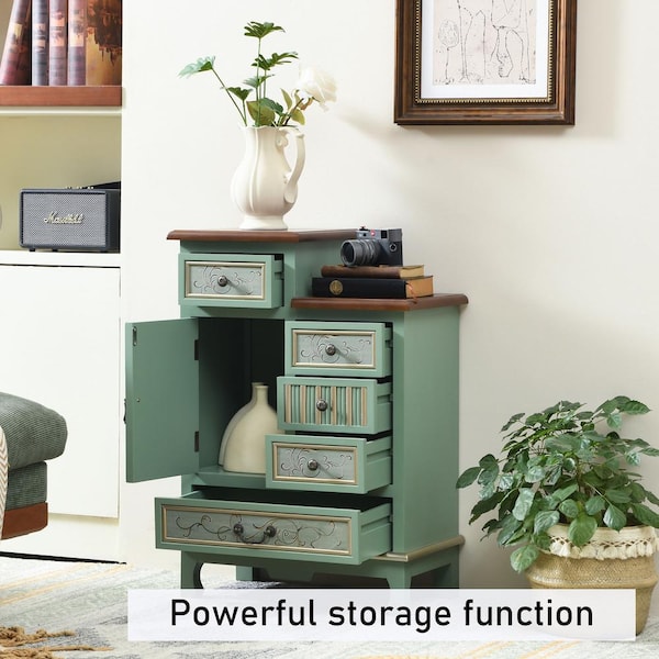 Ahokua Vintage Green 12 in. W Farmhouse Handcrafted Wood Accent Chest  Dresser with 1-Door and 5-Drawer CAGD-G005 - The Home Depot