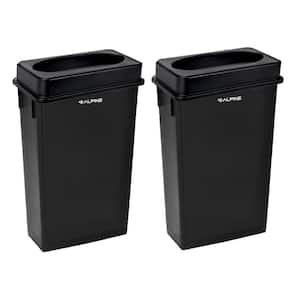 46 Gal. Black Waste Basket Commercial Slim Trash Can with Swing Drop Lid (2-Pack)