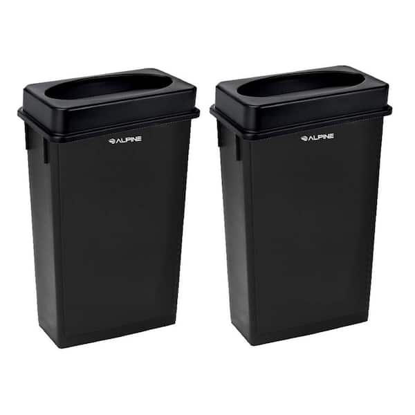 Alpine Industries 23 Gal. Black Vented Waste Basket Commercial Garbage Trash Can with Swing Drop Shot Lid (2-Pack)