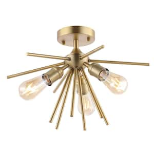 10.6 in. 3-Light Painted Semi- Flush Mount with No Bulbs Included Golden