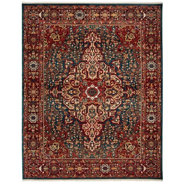 Kashan 10 ft. x 14 ft. Blue/Red Antique Border Area Rug