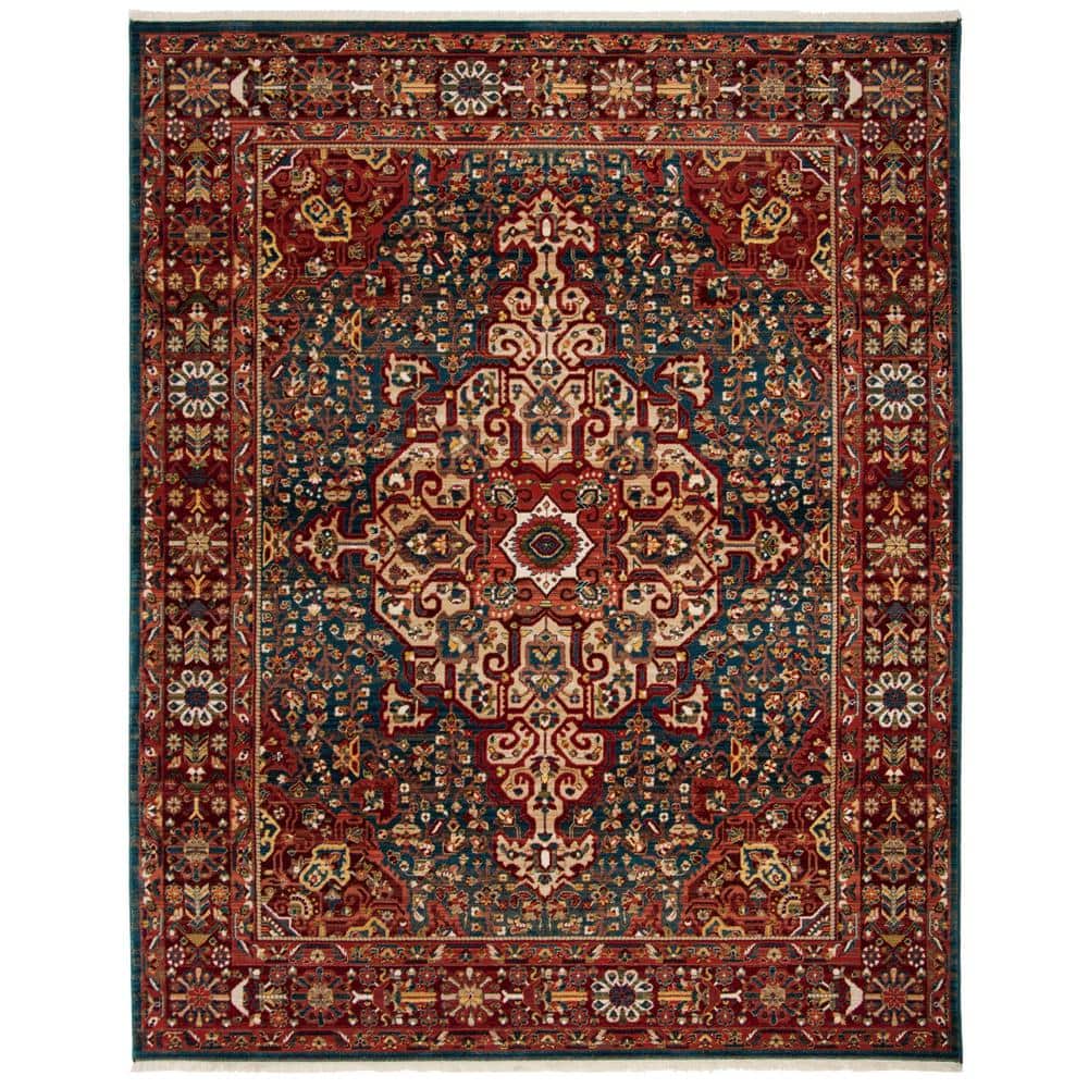Kashan Blue and Red 9' x 12' Floral Synthetic Area Rug