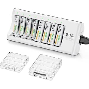 Rechargeable Batteries with Charger 1.2V NiMH AA Batteries 2800 mAh & 8-Bay Smart Battery Charger in White