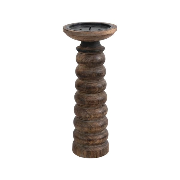 Storied Home Hand-Carved Mango Wood Candle Holder