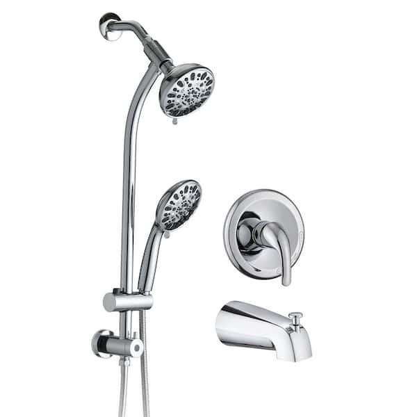 Fapully Single Handle 3-Spray Tub and Shower Faucet, 7-Functions Hand Shower 2 GPM in Chrome Color Valve Included