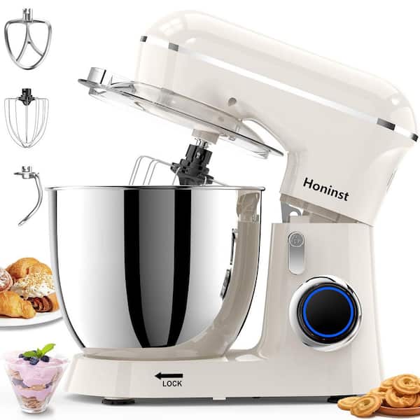 JEREMY CASS Big Chef 6.5 Qt. 650-Watt 10-Speed Beige Stand Mixer with Dough Hook, Whisk and Beater