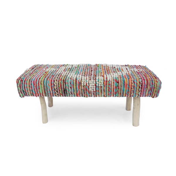Noble House Laveta Ivory, Multicolor, and Natural Fabric Upholstered Bench