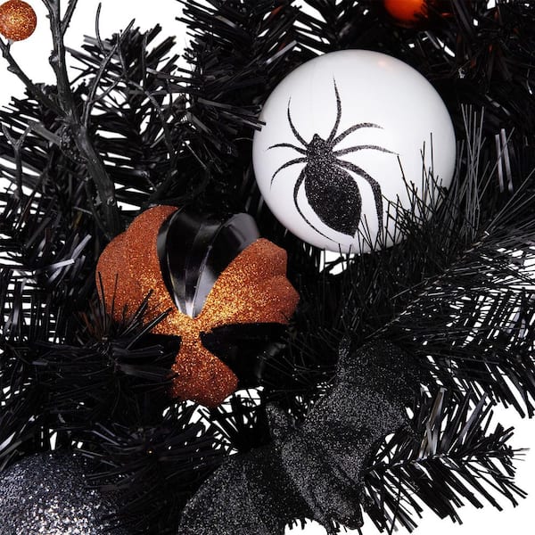 Northlight 24 in. Orange Ornaments and Ghost Pine Halloween Wreath
