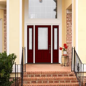 36 in. x 80 in. Left-Hand/Inswing 3/4 Lite Wendover Decorative Glass Mesa Red Steel Prehung Front Door with Sidelites