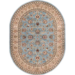 Barclay Sarouk Light Blue 5 ft. x 7 ft. Traditional Floral Oval Area Rug