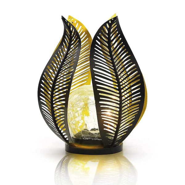 Angel Sar Waterproof Metal Palm Leaf Solar Lights for Outdoor Garden Decor, Black
