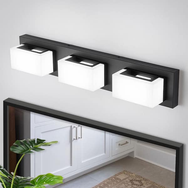 21.65 in. 3-Light Modern Black LED Vanity Light Bar with Acrylic Shades Dimmable 6000K Light