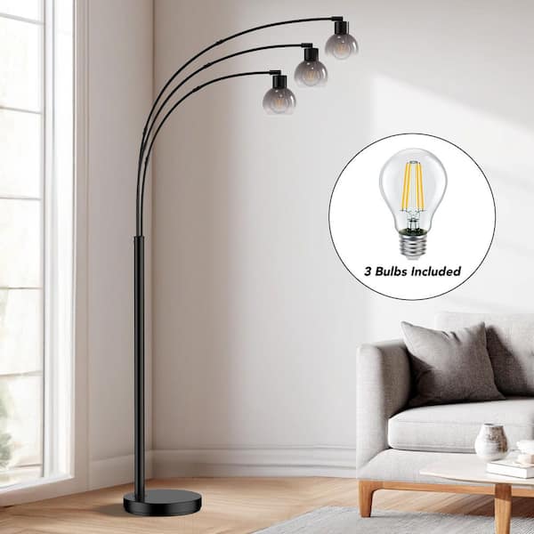 Rottogoon 73 in. Black Industrial 3-Light LED Arc Tree Floor