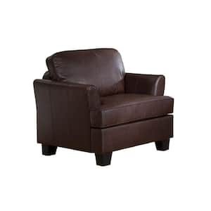 SignatureHome Brown Finish Solid Wood Frame Alexandria Faux Leather Chair - (Dimensions: 40" W x 37" L x 39" H)