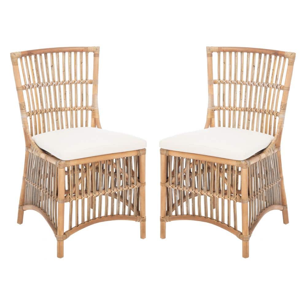 Erika Gray Rattan Accent Chairs with Cushions, Set of 2