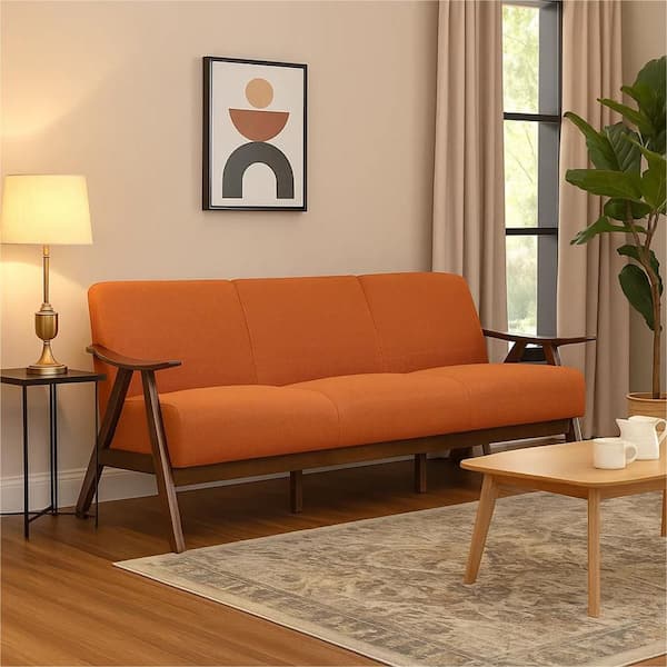 Indy 32 in. Slope Arm Polyester Rectangle Sofa in Orange and Brown