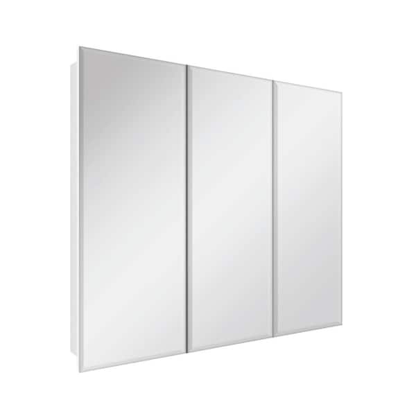 36.4 in. W x 30.2 in. H Rectangular Medicine Cabinet with Mirror in White with Adjustable Shelves