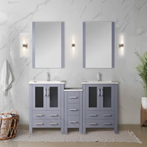 Volez 60 in. W x 18 in. D x 34 in. H Single Sink Bath Vanity in Dark Grey with White Ceramic Top and Mirror