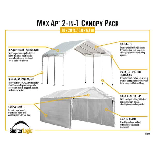 ShelterLogic MaxAP 10 ft. x 20 ft. White Gazebo Canopy 2-in-1