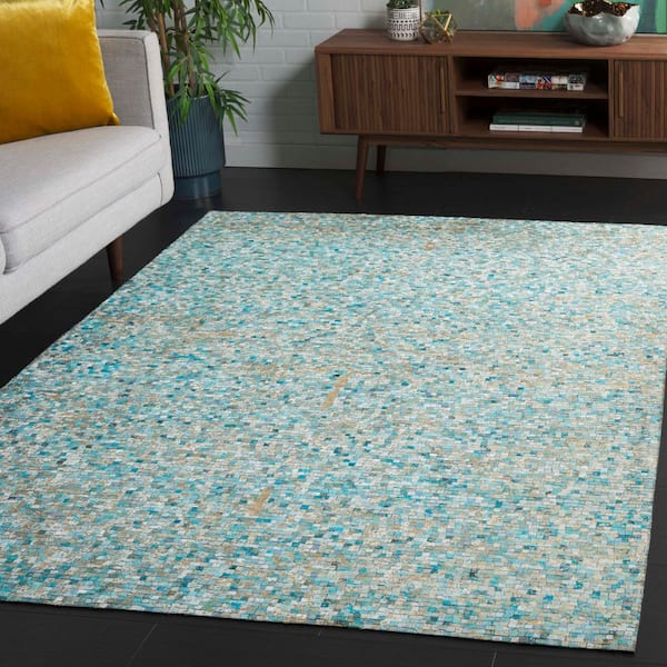 Studio Leather 8 ft. x 10 ft. Turquoise/Gold Geometric Abstract Area Rug