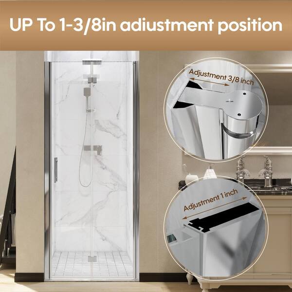 FORCLOVER 32 in. W to 33-3/8 in. W x 72 in. H Bi-Fold Frameless Shower Door in Chrome with Clear Glass