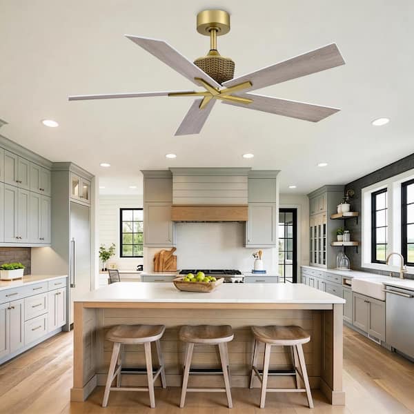 52 in. Gold Downrod Mount Standard Ceiling Fan with Remote Control, 6-Speed DC Motor