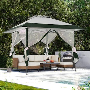 13 x 13 ft. Pop Up Gazebo with Netting Outdoor Patio Portable Canopy in Dark Green