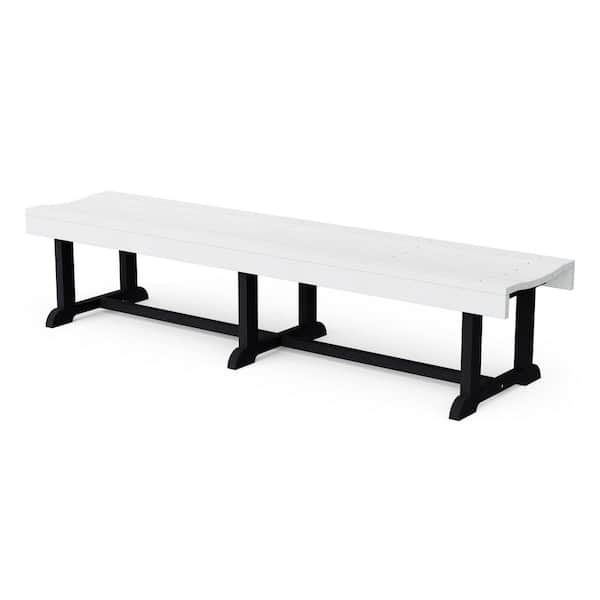 Wildridge Heritage 68 in. White and Black HDPE Plastic Outdoor Patio Backless Bench