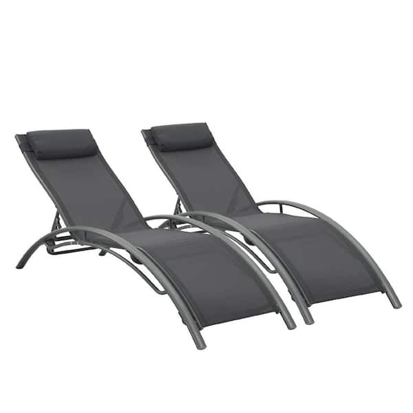 Zeus & Ruta 72 in. Outdoor Lounge Chair Lounger Recliner Chair for Patio Lawn Beach Pool Side Sunbathing in Gray Set of 2