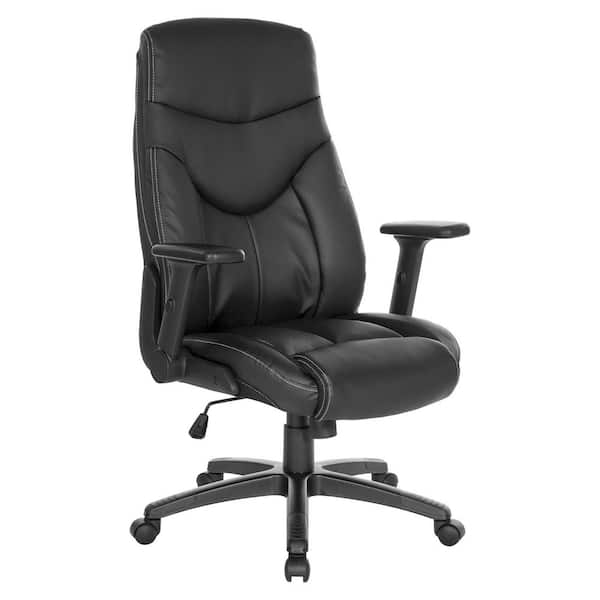 Office Star Products Work Smart Executive Black Bonded Leather High Back Office Chair with Adjustable Arms