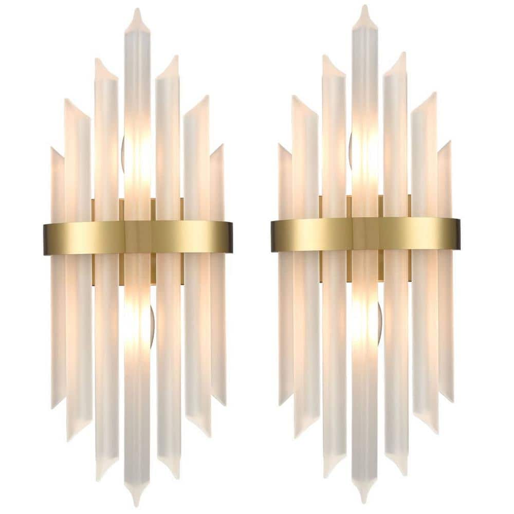 Modern Gold Crystal Frosted Glass Wall Sconces Set of Two
