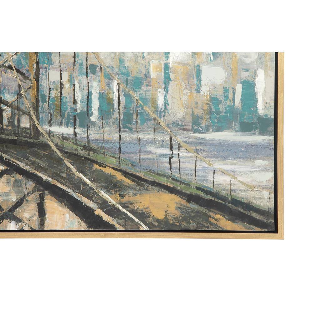 Light Brown and Blue Abstract Bridge Canvas Wall Art