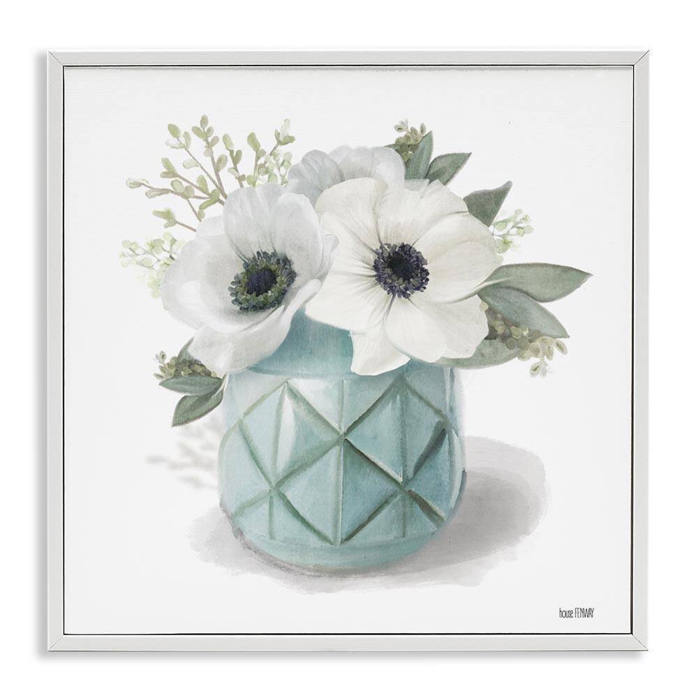 White Flowers in Turquoise Vase by House Fenway White Framed Giclee Art Print Nature 24 in. x 24 in. price history on PriceWatchPro
