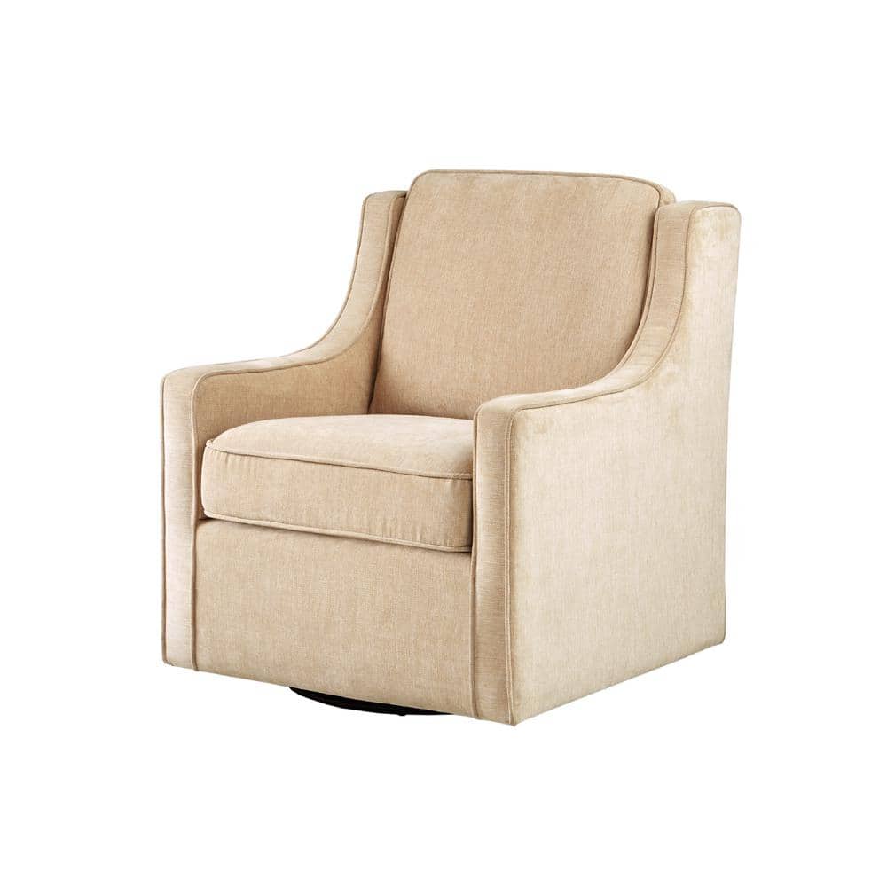 Cream Lawson Swivel Accent Chair with Wood Frame