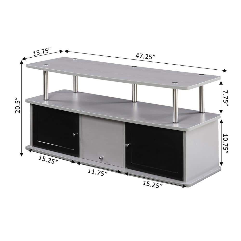 Sleek Gray 48" TV Stand with 3 Storage Cabinets and Metal Accents