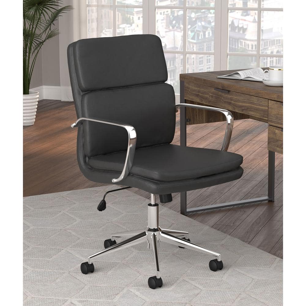 Ximena Transitional Black Leatherette and Chrome Desk Chair