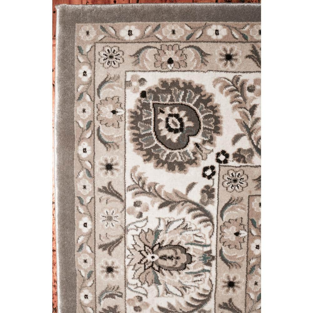 Gray and Beige Synthetic Tufted Oriental Area Rug, 3' x 5'