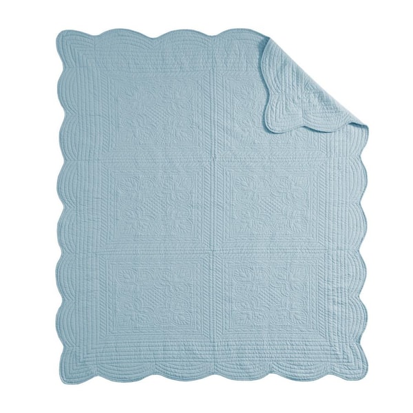 60 in. W x 72 in. H Blue Oversized Quilted Throw Blanket with Scalloped Edges