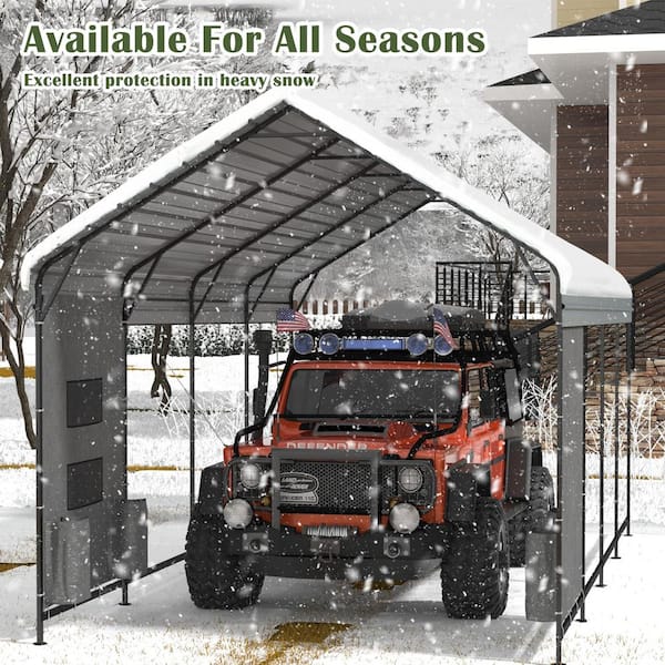 10 ft. W x 15 ft. D Galvanized Steel Carport, Car Canopy and Shelter, Gray
