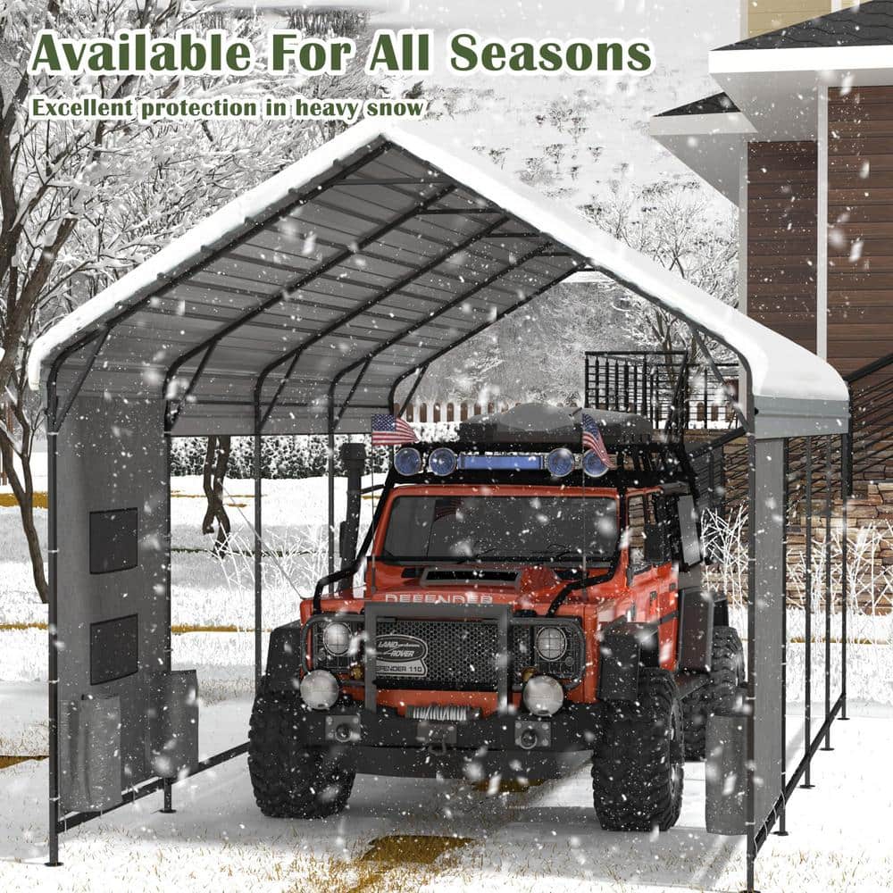 Gray 10' x 20' Heavy Duty Metal Carport with Peak Roof
