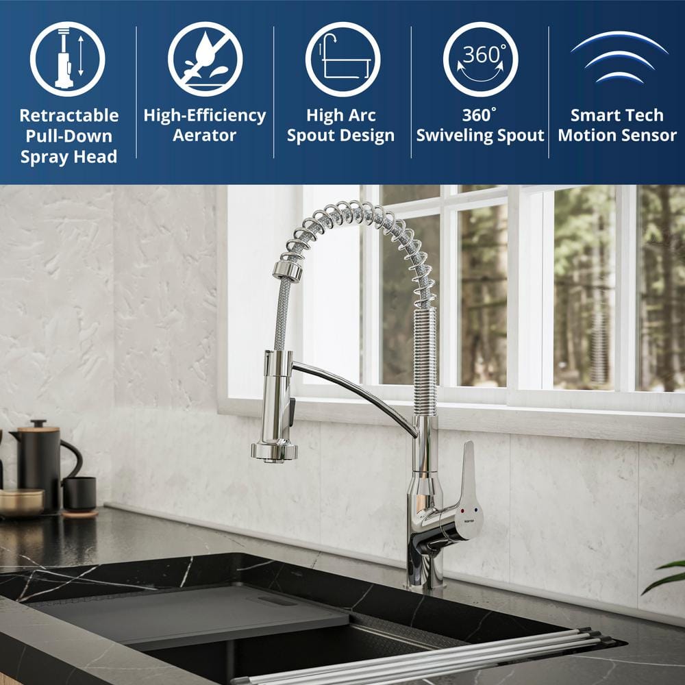 Chrome Pull-Down Touchless Kitchen Faucet with Spray