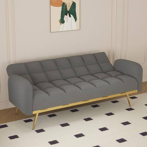 ソファベッド Stylist Sofa Bed Two Seater Harper & Bright Designs 58 in. Brown Linen Twin Size 2-Seat