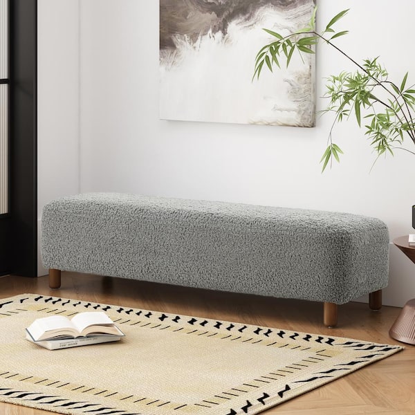 Noble House Indoor Modern Grey Fabric Upholstery Rectangle Ottoman,Polyester