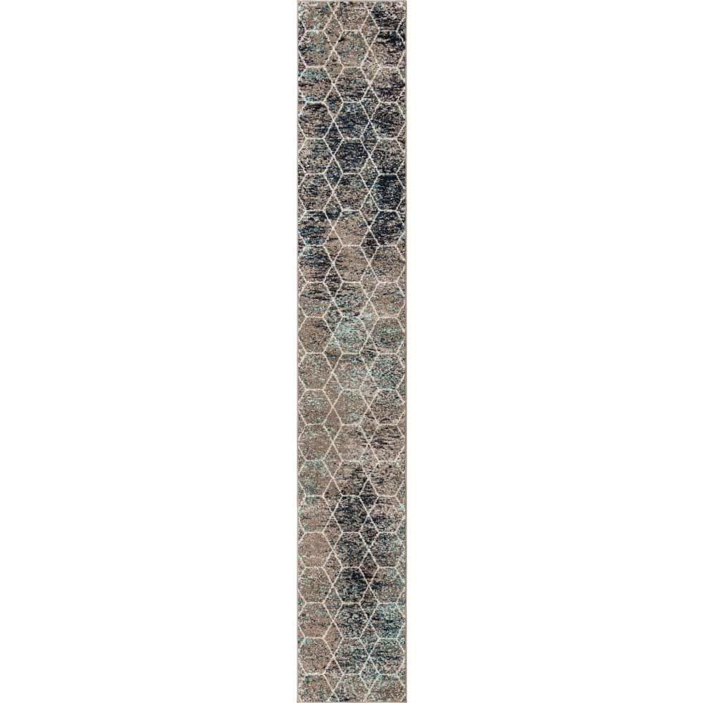 Trellis Frieze Collection Area Rug - Geometric (2 ft. x 13 ft. 1 in. Runner Blue Multi/Ivory) price history on PriceWatchPro