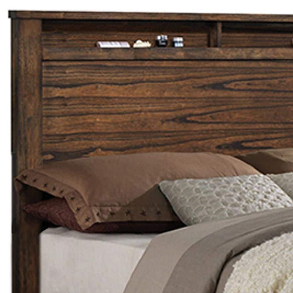 Oak King Upholstered Bed with Storage Drawers